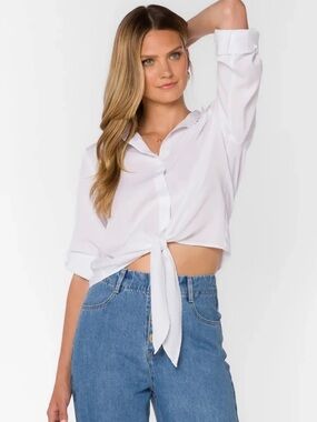 Velvet Heart White Tie-Front Button Down Shirt